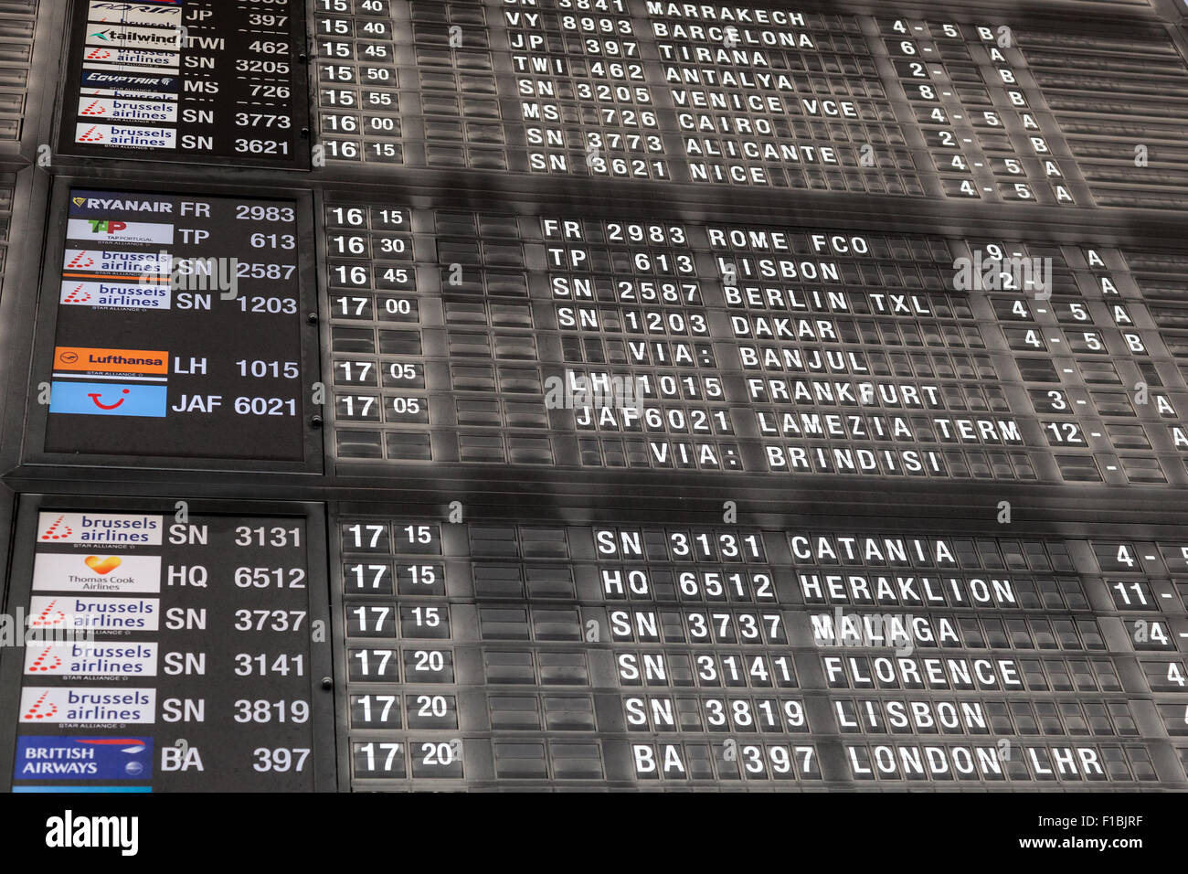 Flight Information at the Brussels International Airport Stock Photo