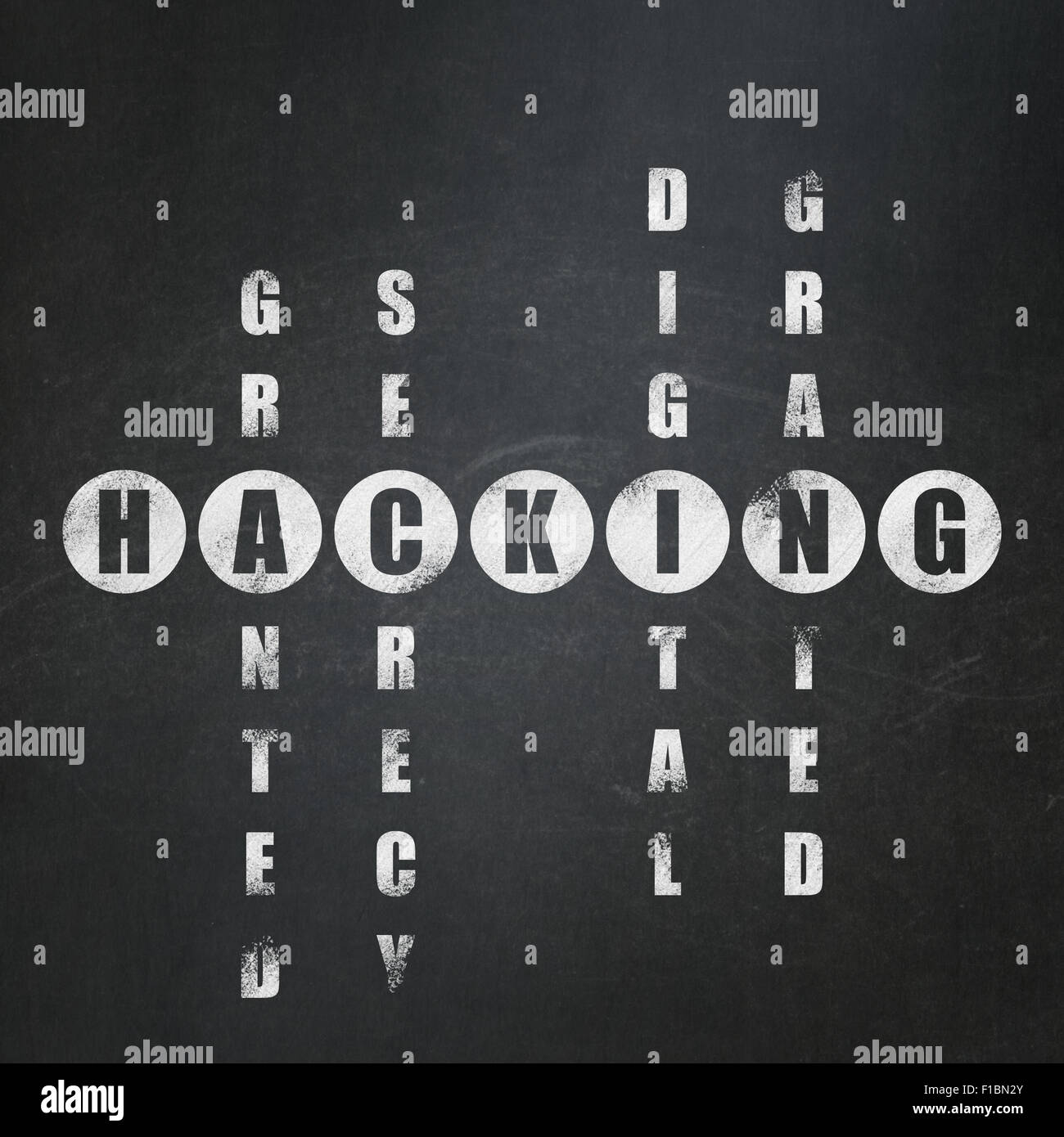 Security concept word Hacking in solving Crossword Puzzle Stock Photo