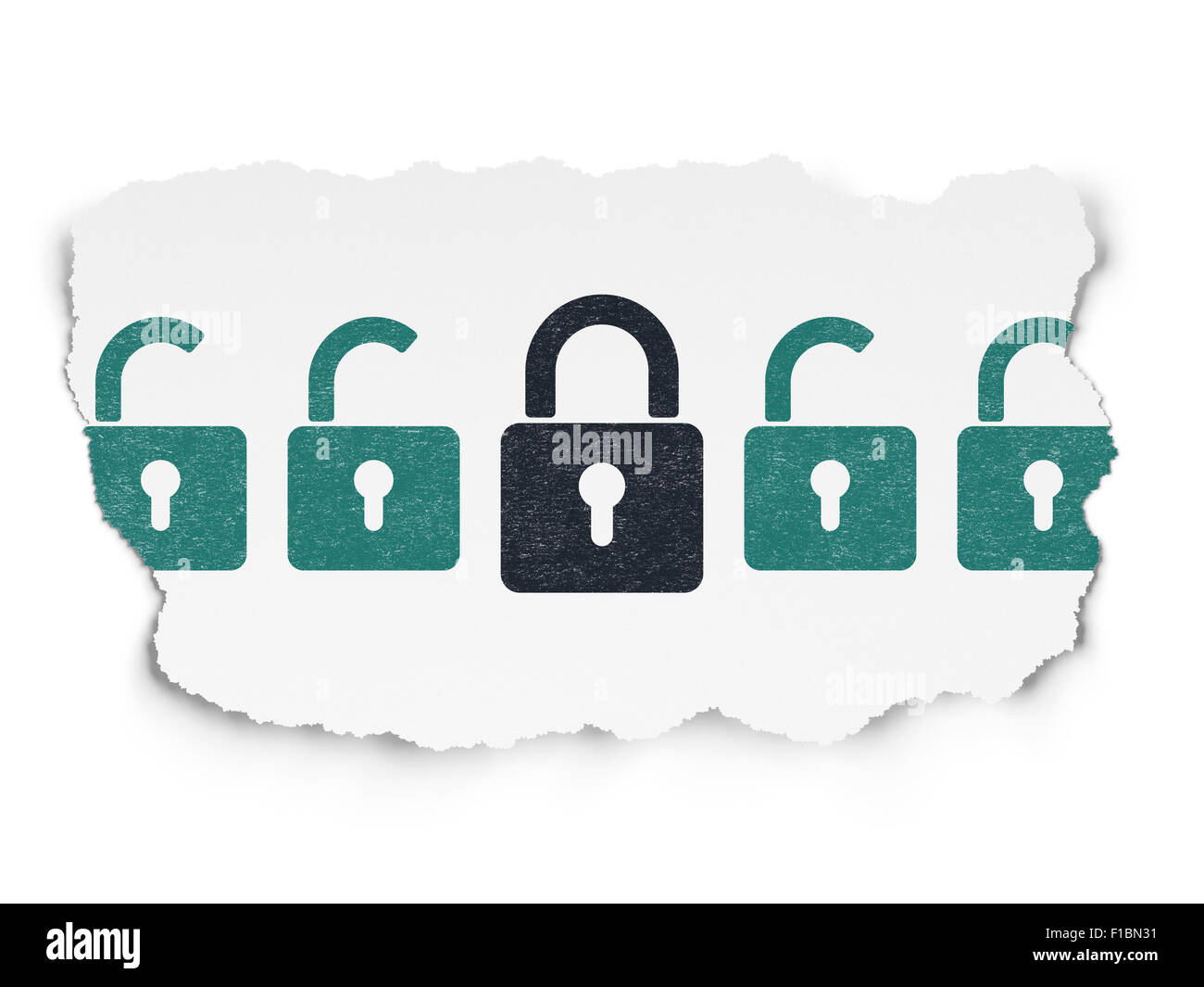 Protection concept: closed padlock icon on Torn Paper background Stock ...