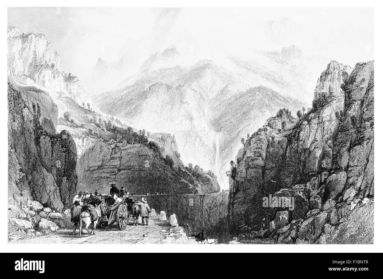 Pass road track Voiron to Grande Chartreuse horse cart mule transport