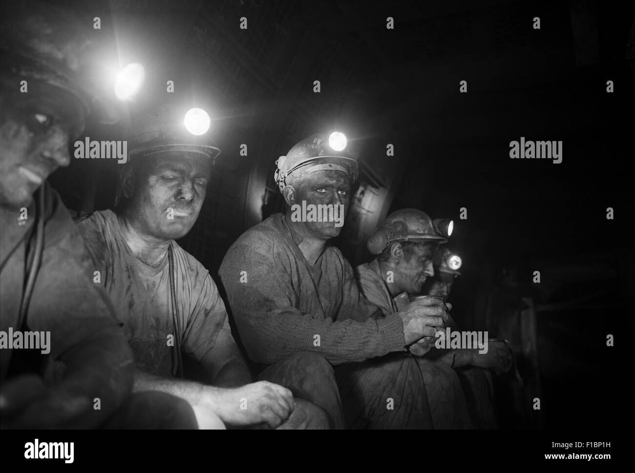 Miners during a break on the coal face. Tower colliery, Cynon valley