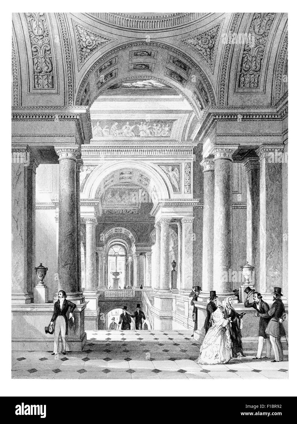 Grand staircase Louvre Paris entrance 1840 Stock Photo