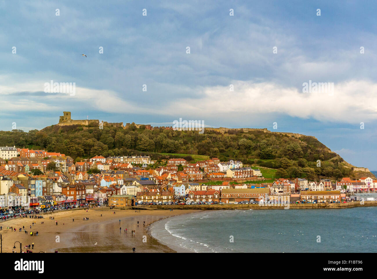 South Bay, with Scarborough Castle in the distance, Scarborough. North Yorkshire Stock Photo