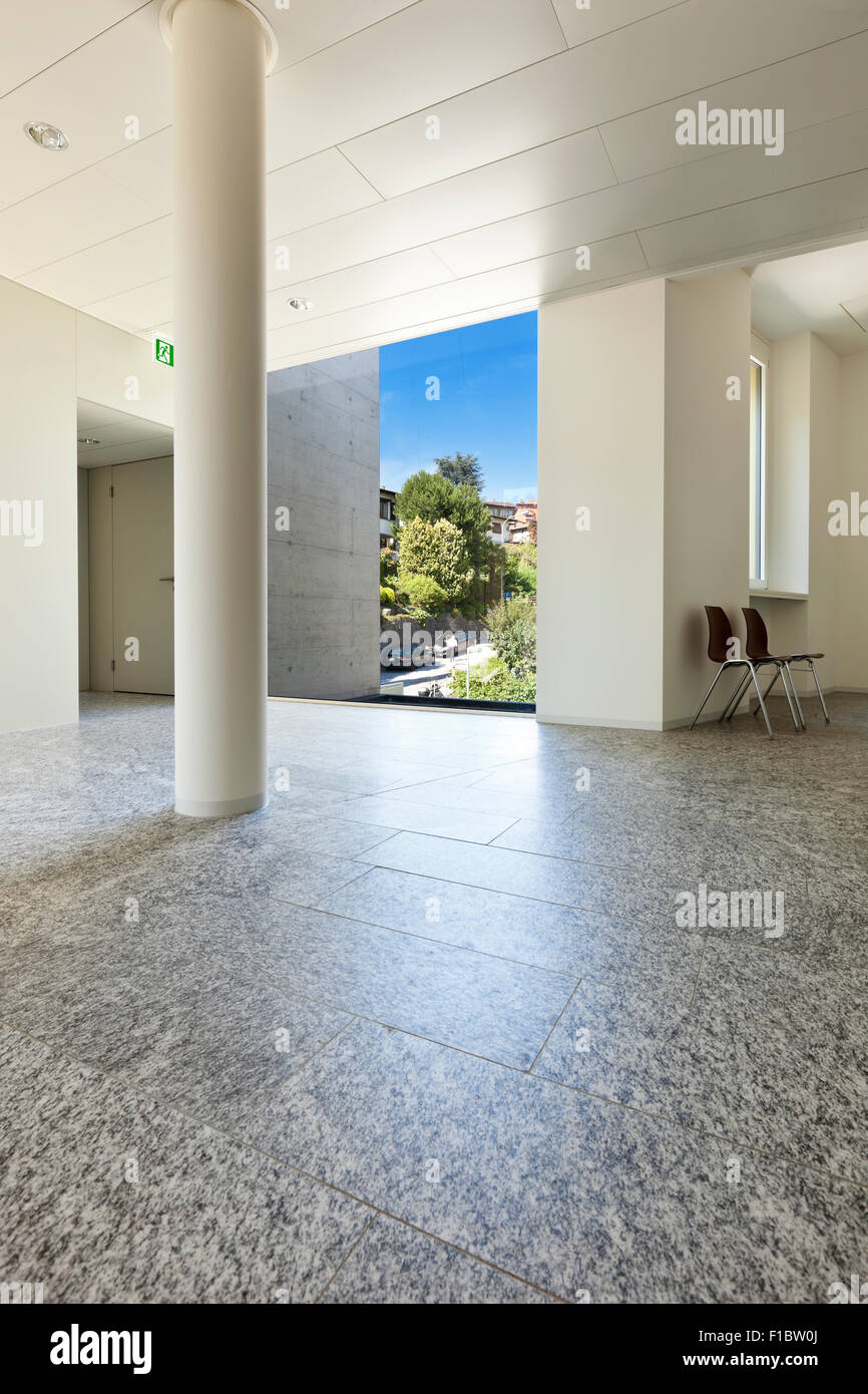 building interior, granite floor, white wall Stock Photo