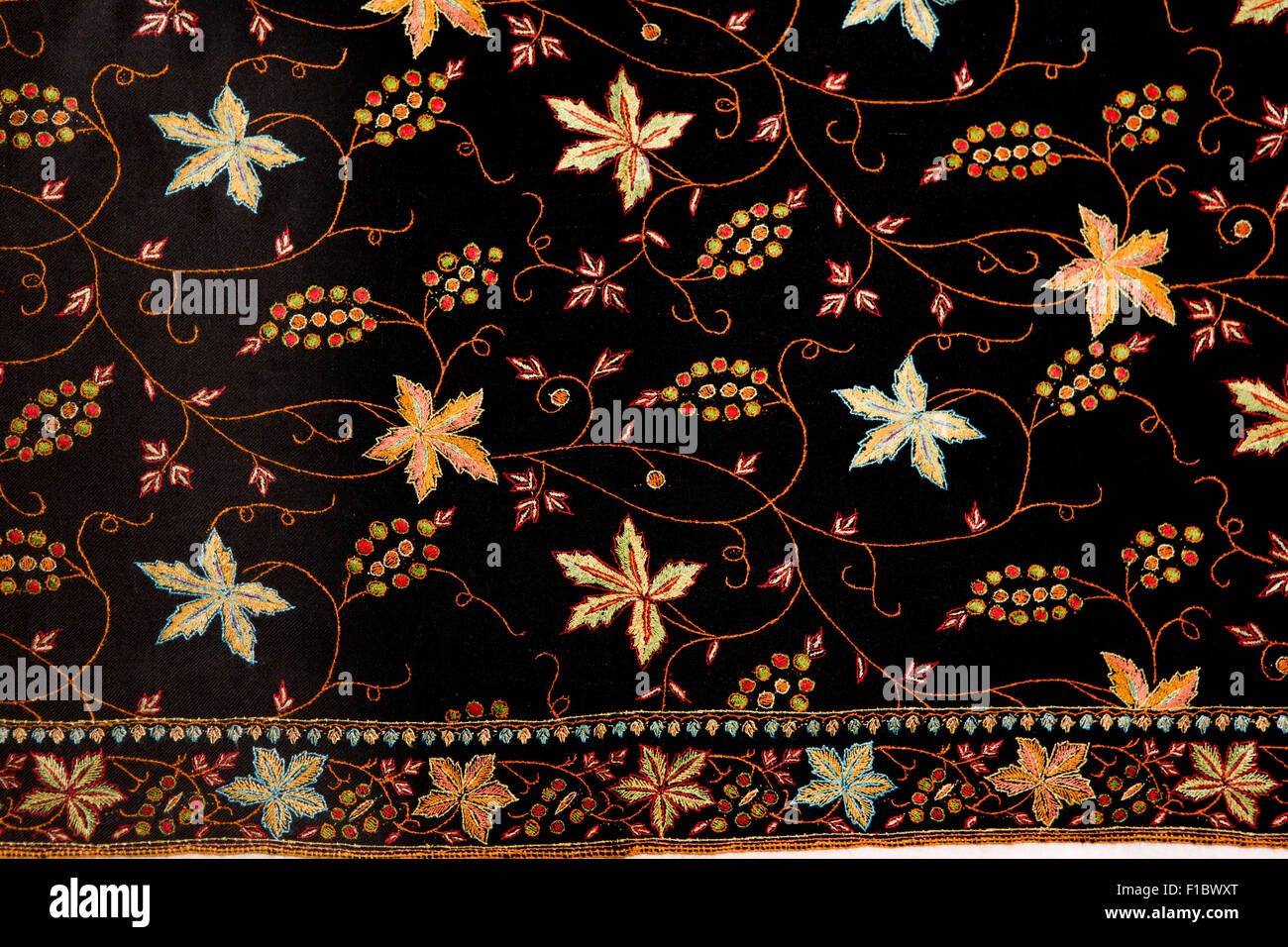 India, Jammu & Kashmir, Srinagar, hand embroiderered chinar leaf motif