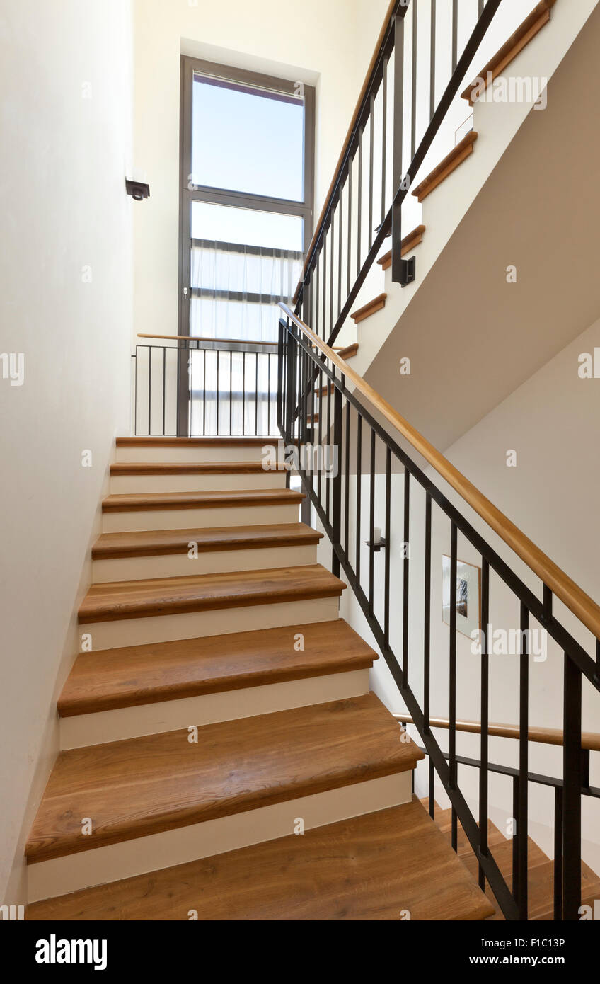 Beautiful Apartment Interior Wooden Staircase Stock Photo