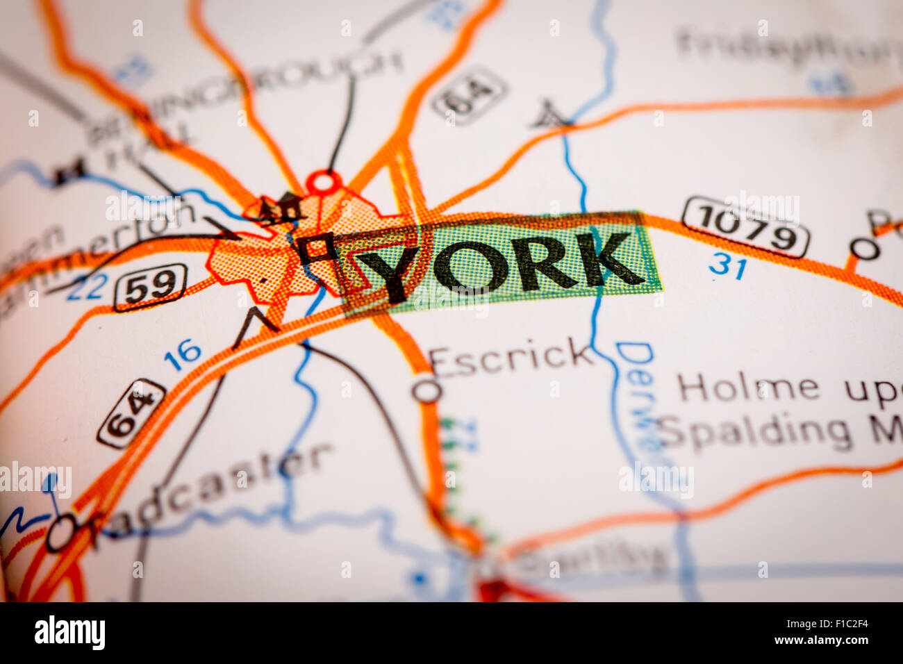 Map Photography: York City on a Road Map Stock Photo
