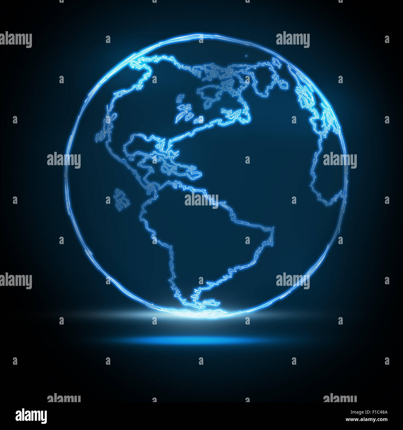 Abstract Glowing World Map on black background Stock Photo - Alamy