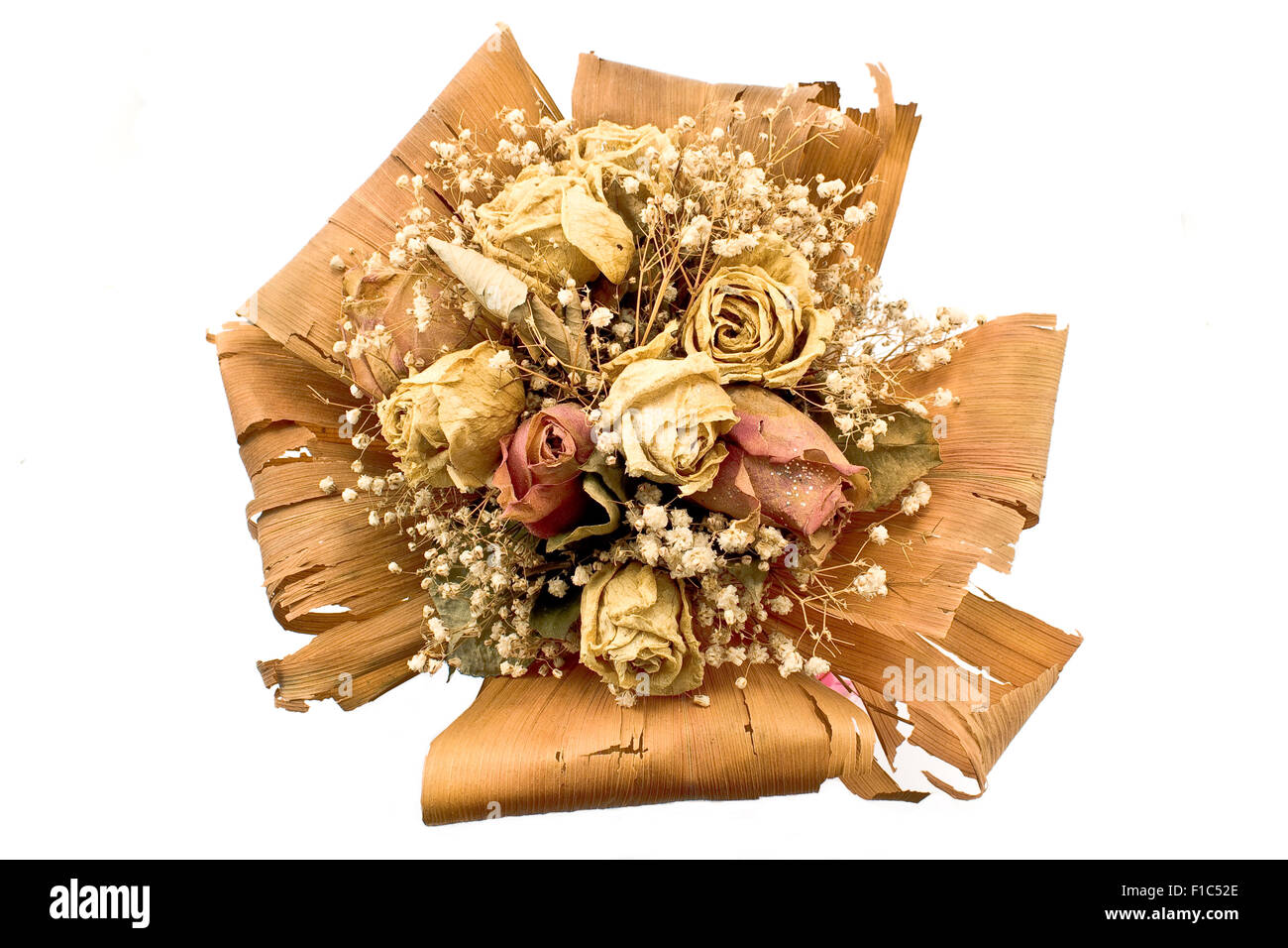 Bouquet of dried roses flowers isolated on white Stock Photo