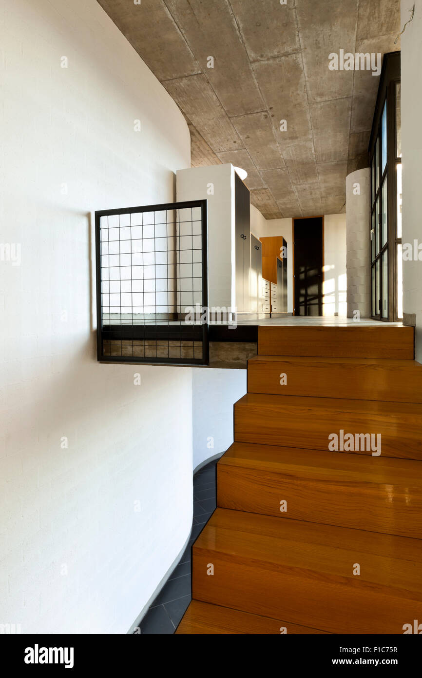 interior modern villa, wooden staircase Stock Photo - Alamy