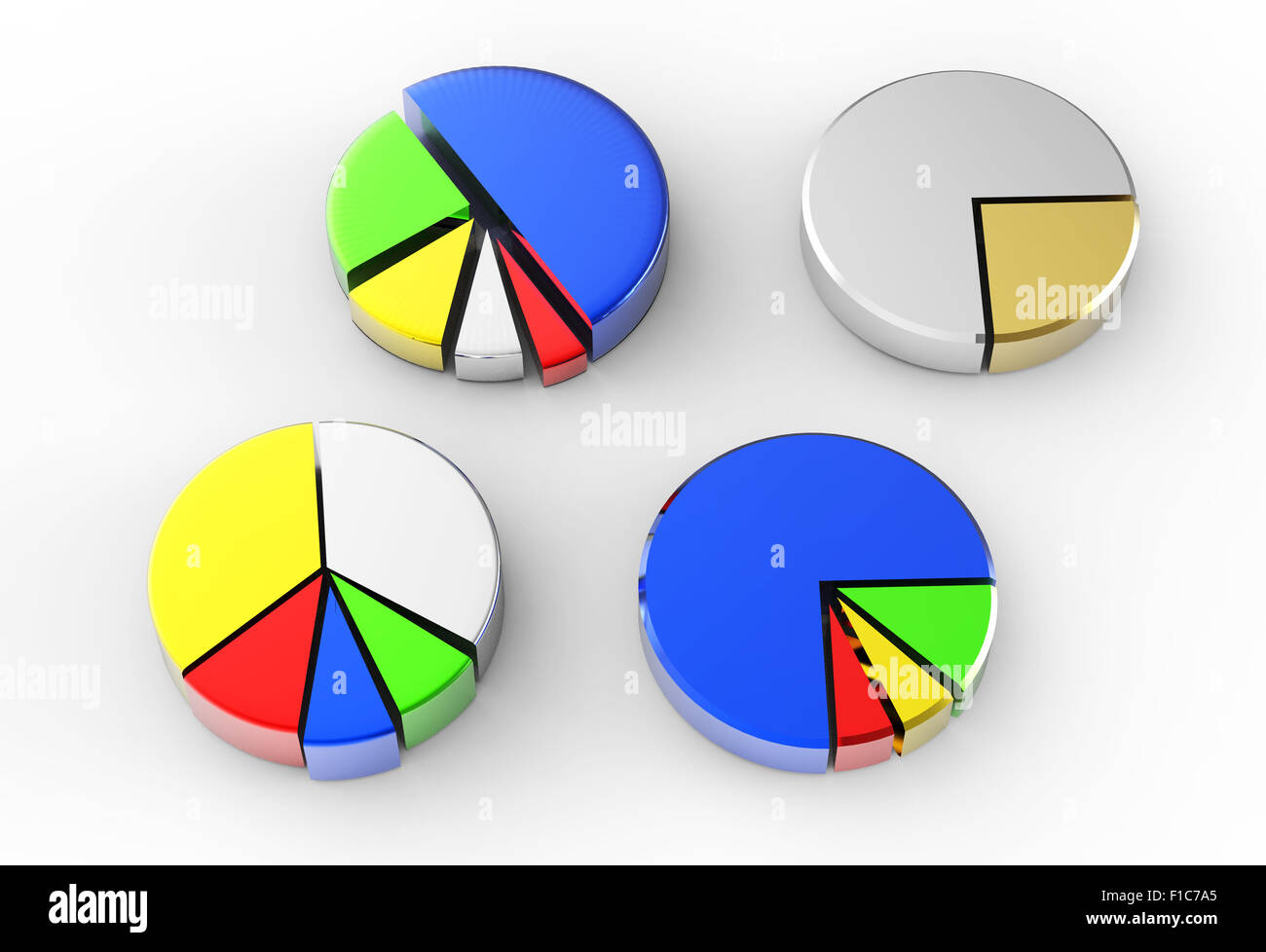 set of different pie chart on isolated background Stock Photo