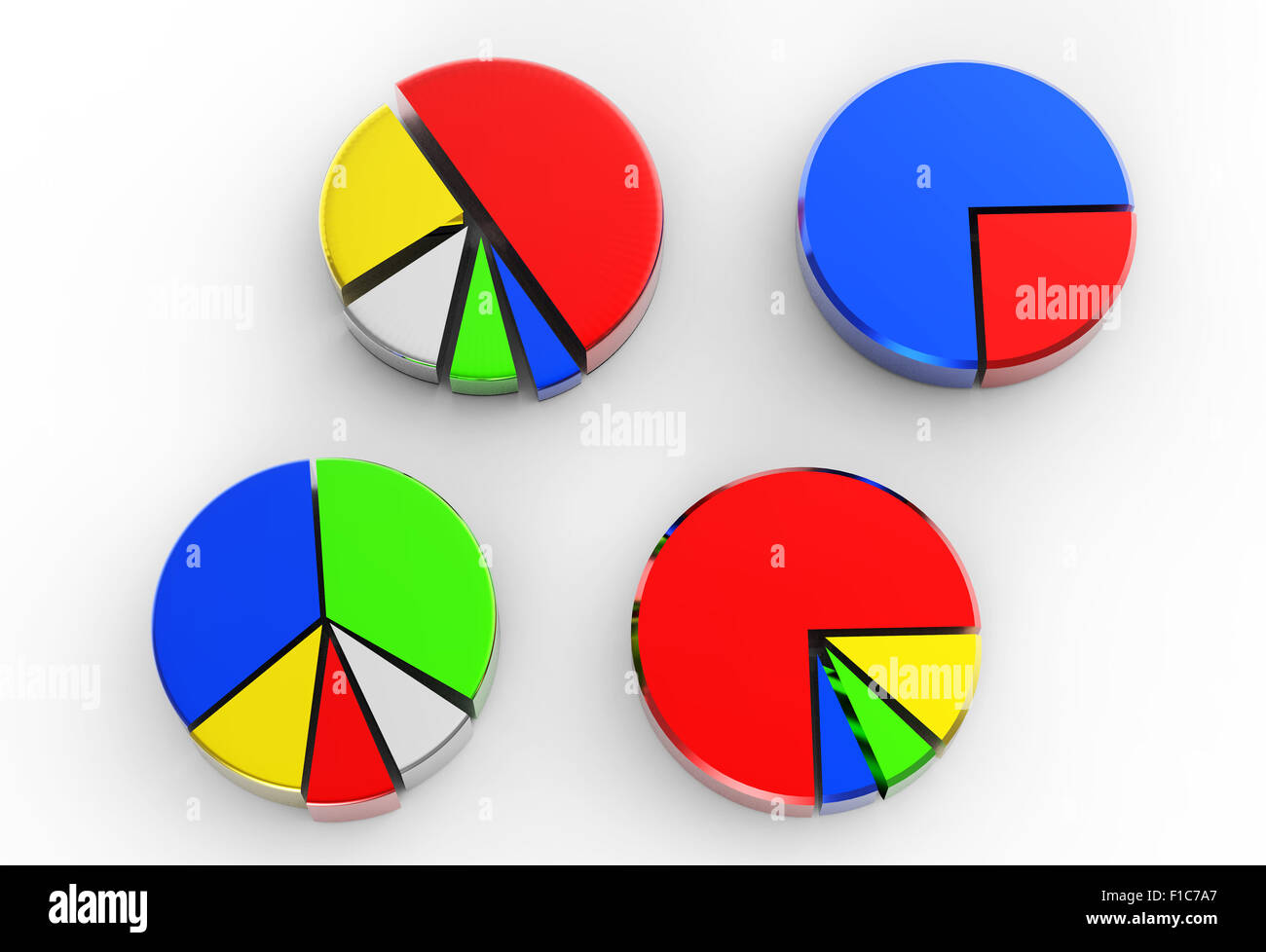 set of different pie chart on isolated background Stock Photo