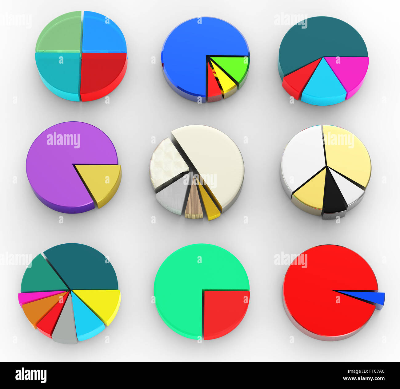 set of different pie chart on isolated background Stock Photo