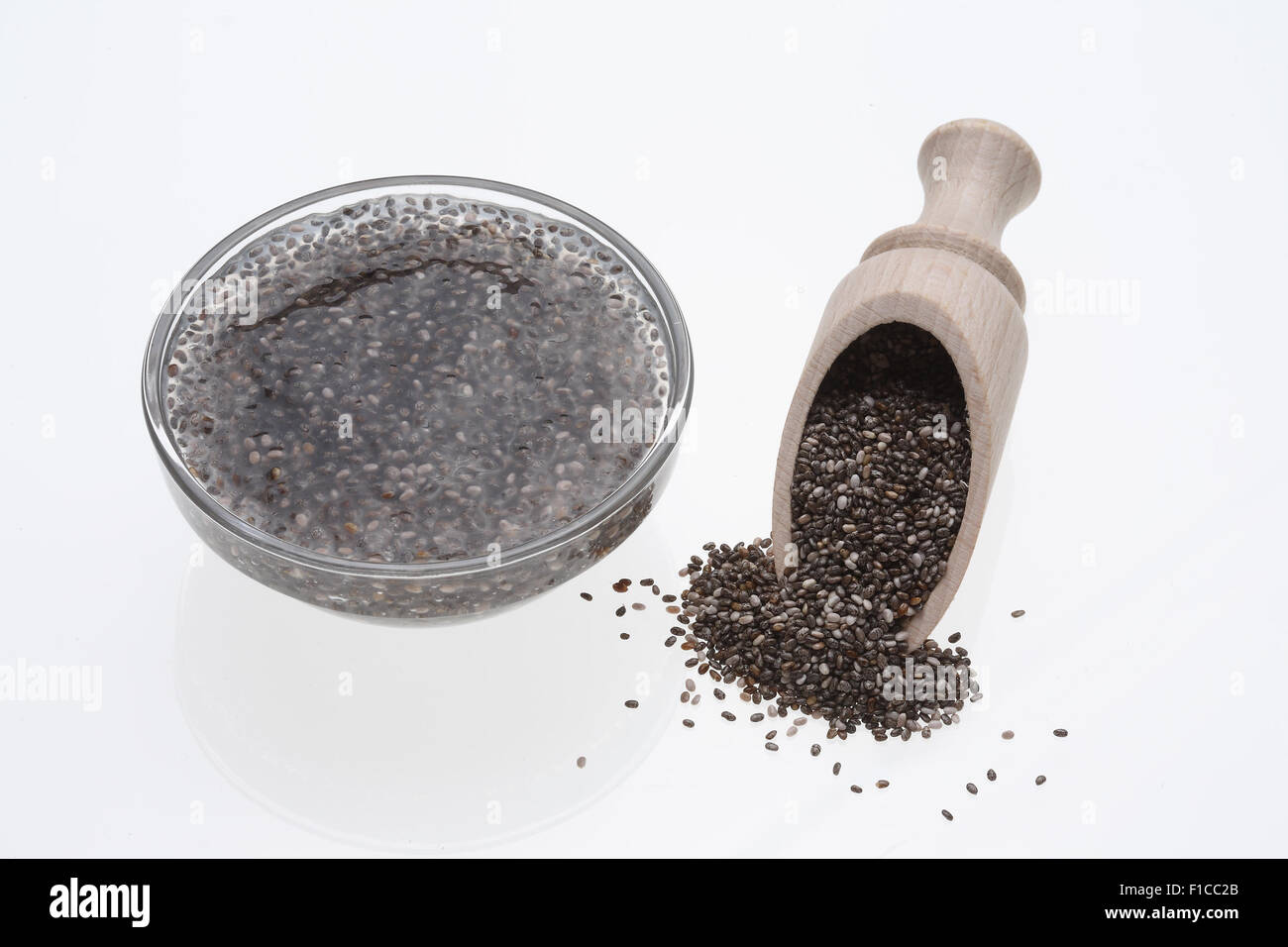 Chia gel or gel, Chia seeds are swollen prior to use in water Stock Photo