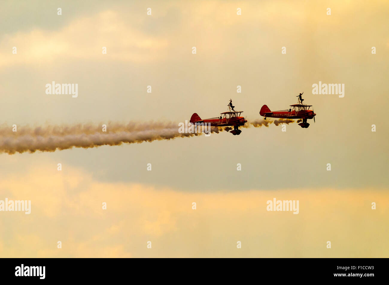AeroSuperBatics as the Breitling Wingwalkers, a British aerobatics and wingwalking team Stock Photo