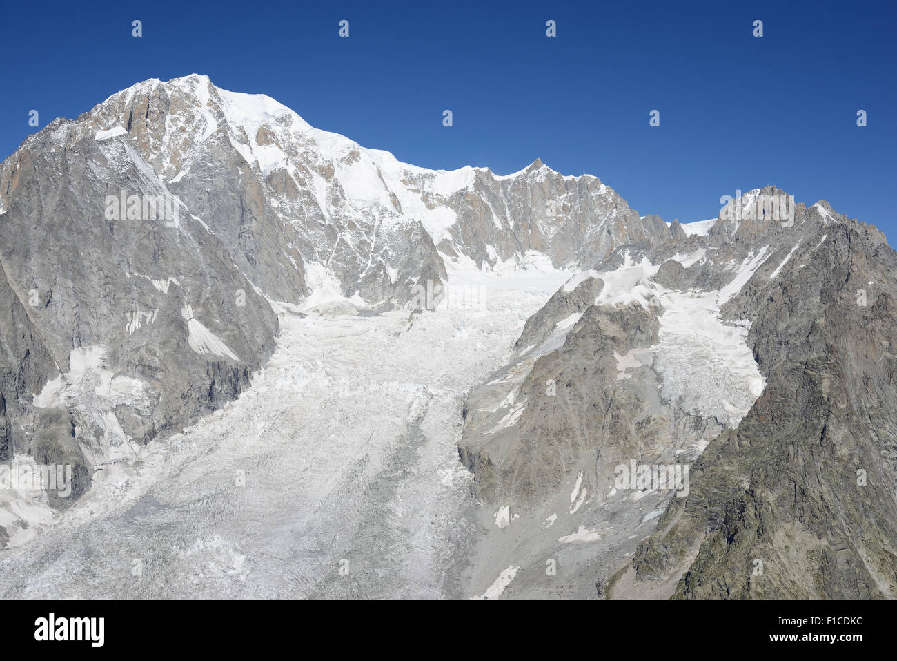 AERIAL VIEW. Mont Blanc summit (elevation: 4810 meters) overlooking the ...