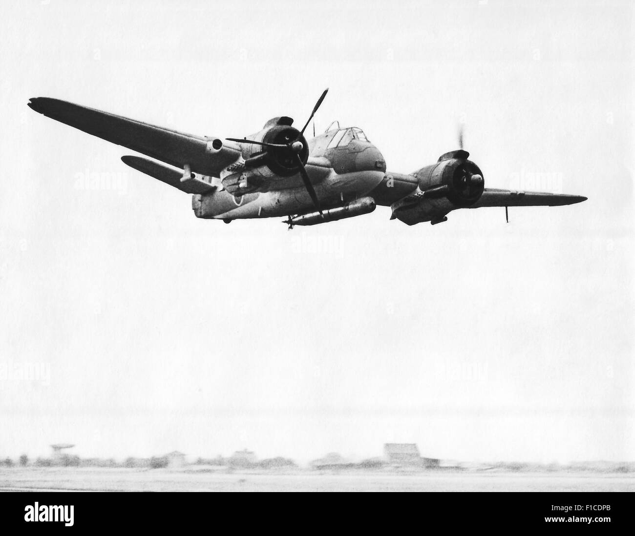 The Answer to The Night Raider. 'Bristol' Beaufighter. 'Bristol' Type 156. Two 'Bristol' Hercules sleeve valve 1,600 h.p engines. Originally designed as the world's most formidable night-fighter, was developed as a day fighter, bomber, torpedo-carrier, and long-range reconnaissance aircraft. 1940 Stock Photo