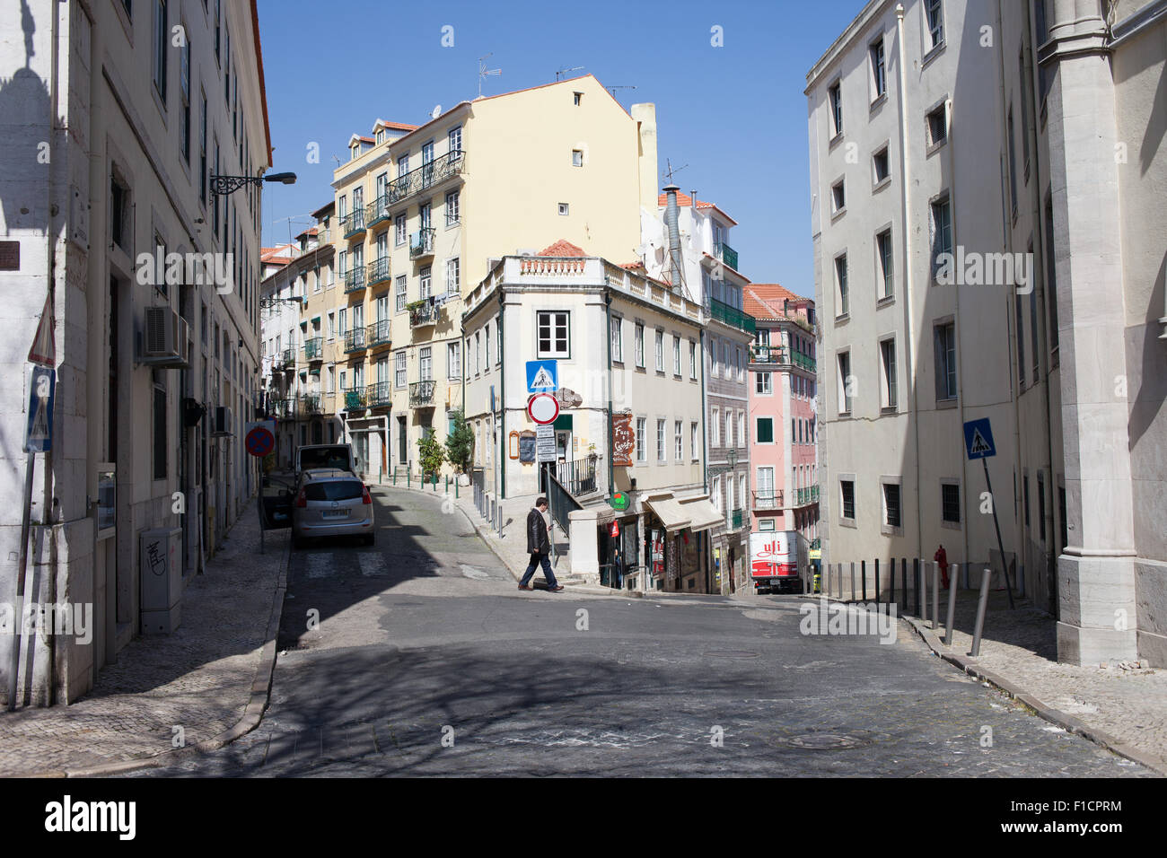 Houses in the Bairro Alto district in Lisbon, Portugal. Stock Photo