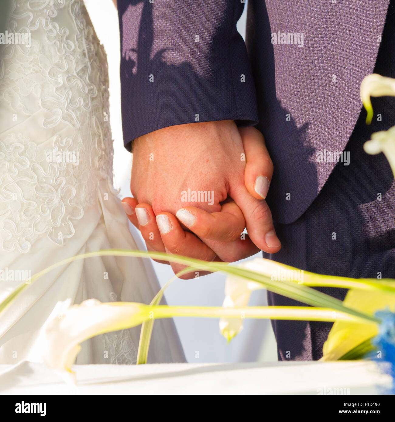 Wedding couple holding hands Stock Photo - Alamy