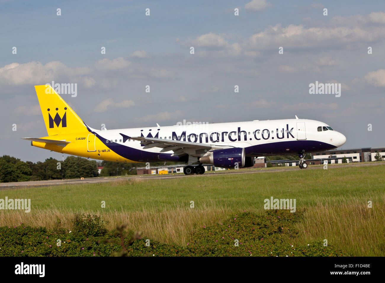 Airbus A320-200 Aeroplane owned by Monarch at Leeds Bradford Airport. Stock Photo