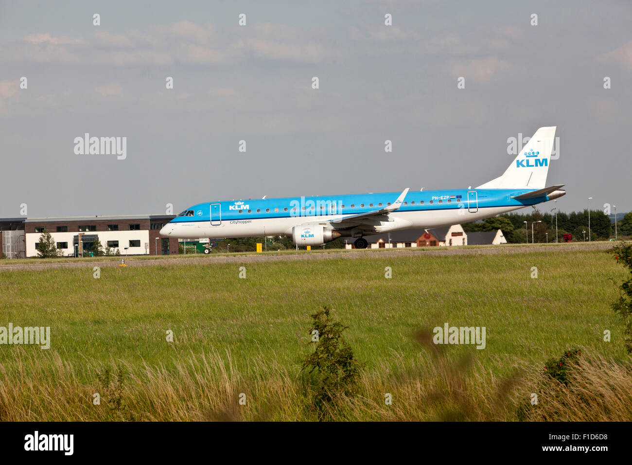 KLM plane at Leeds Bradford Airport. - Embraer Stock Photo