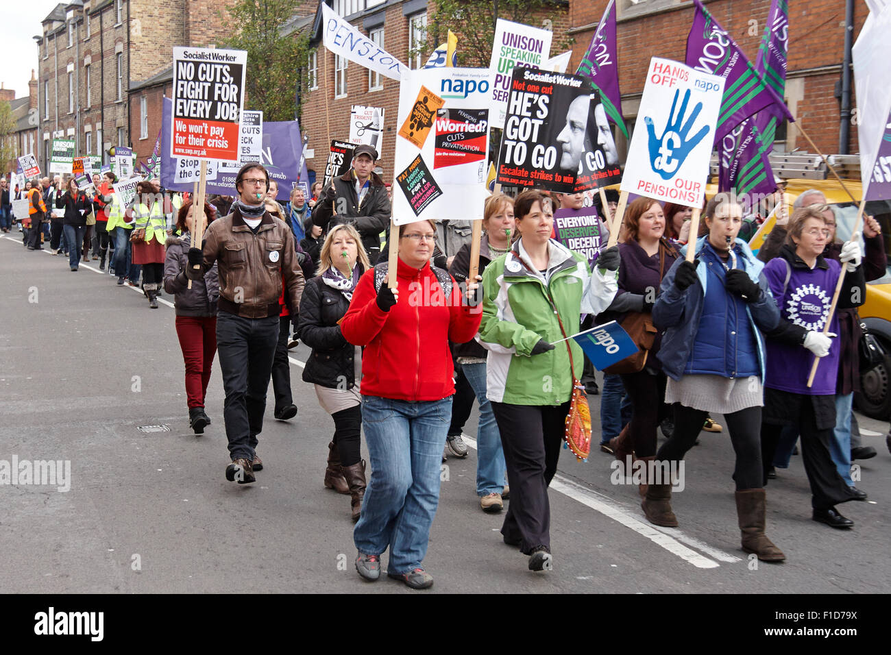 People march through central Oxford in support of the widespread n30 public sector union strike over pension rights Stock Photo
