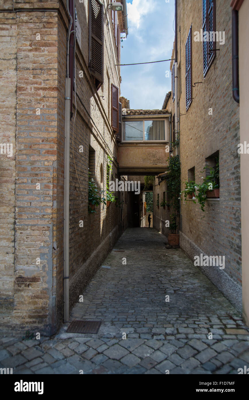 Narrow street in Recanati, Italy. Home of one of the most famous Italian poets, Giacomo Leopardi Stock Photo
