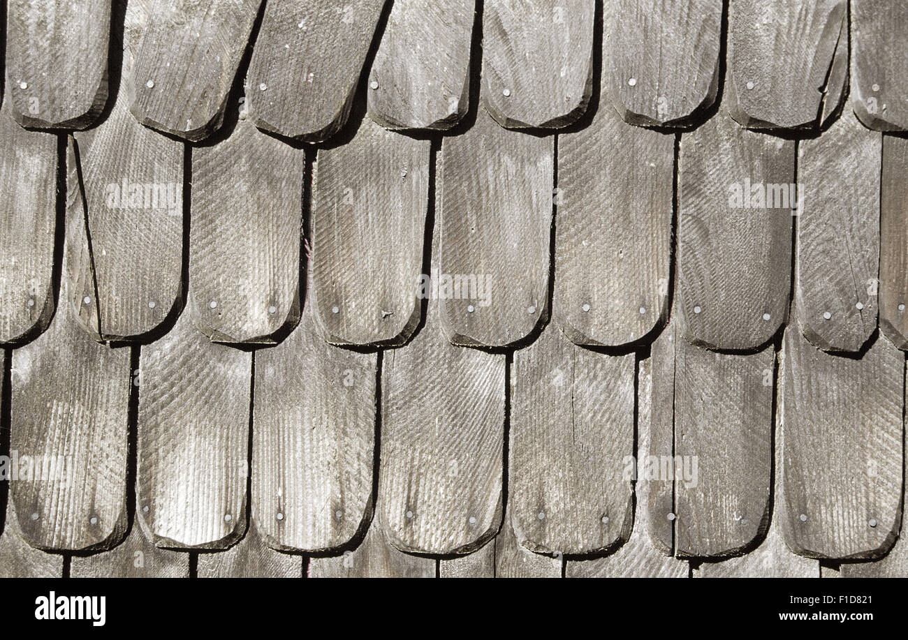 wooden shingles on the roof Stock Photo