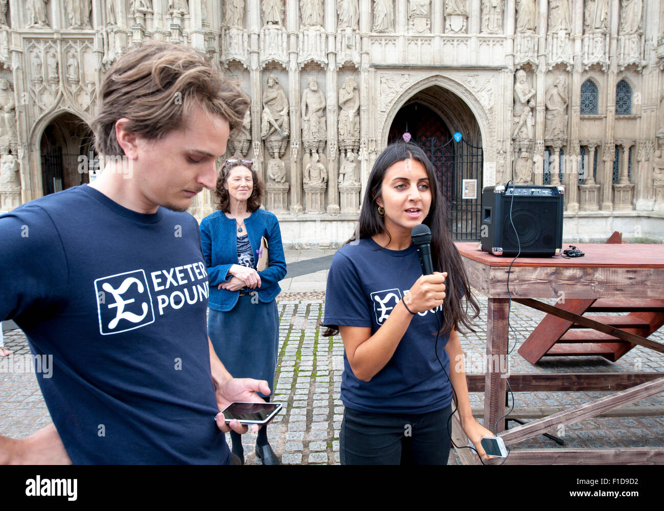 Exeter, Devon, UK. 1st September, 2015. during the Exeter Pound launch at Exeter Cathedral on 1st September 2015 in Exeter, England, UK Credit:  Clive Chilvers/Alamy Live News Stock Photo