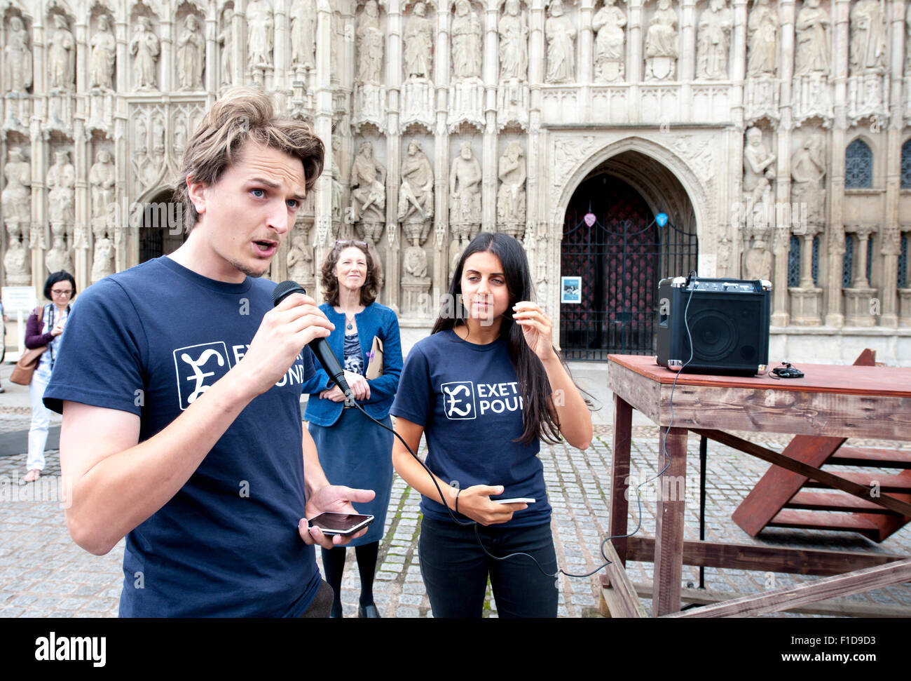 Exeter, Devon, UK. 1st September, 2015. during the Exeter Pound launch at Exeter Cathedral on 1st September 2015 in Exeter, England, UK Credit:  Clive Chilvers/Alamy Live News Stock Photo