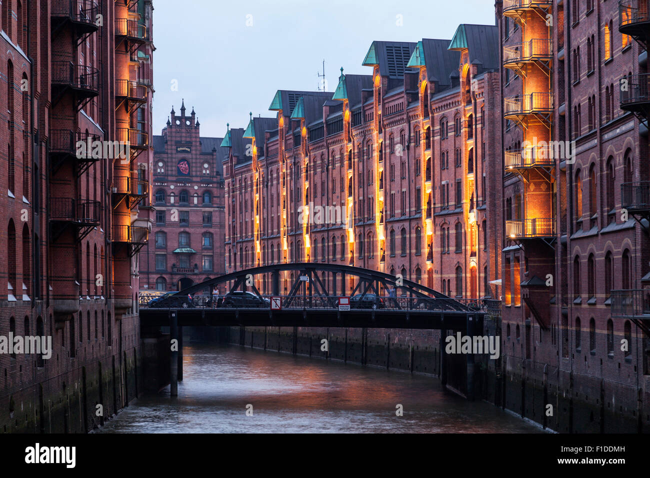 Speicherstadt in Hamburg at dusk Stock Photo