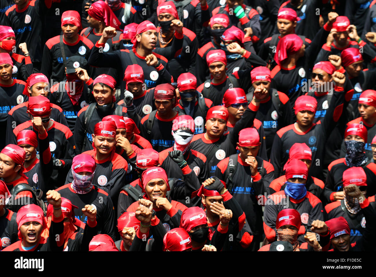 Jakarta, Indonesia. 1st September, 2015. Demonstration in Jakarta Workers are demanding improved welfar Credit: © Denny Pohan/Alamy Live News  Stock Photo
