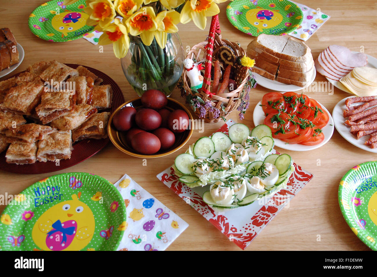 Traditional Polish Easter Sunday Breakfast Laid Out On A Wooden Table Stock Photo Alamy