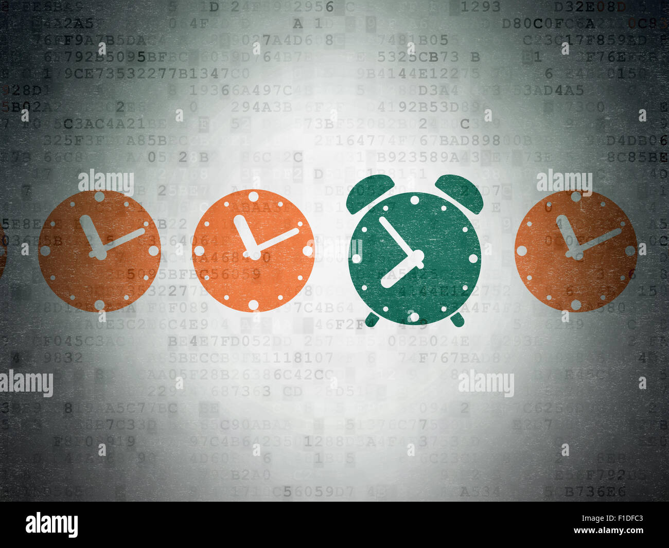Timeline concept alarm clock icon on Digital Paper background Stock
