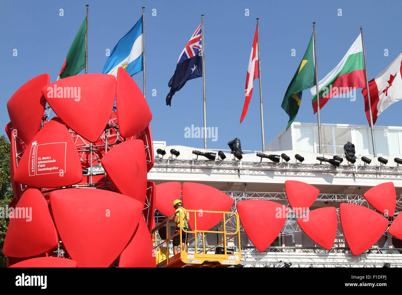 Venice, Italy. 1st September, 2015. Preparations at the Palazzo del Cinema for the 72th Venice Film Festival in Venice, Italy, 01 September 2015. Credit:  Andrea Spinelli/Alamy Live News Stock Photo