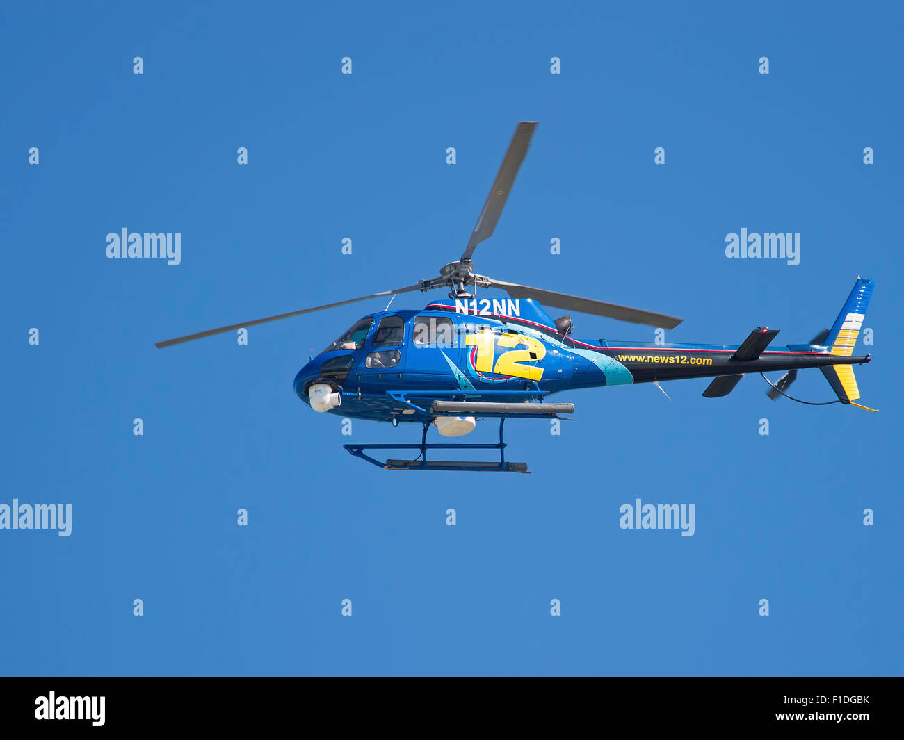 News 12 Helicopter Flying on Lido Beach near JFK Airport Stock Photo