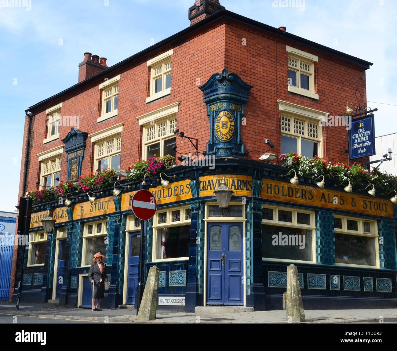 Classic British pub The Craven Arms public house in Upper Gough Street Birmingham with its blue and gold Majolica tiling victori Stock Photo