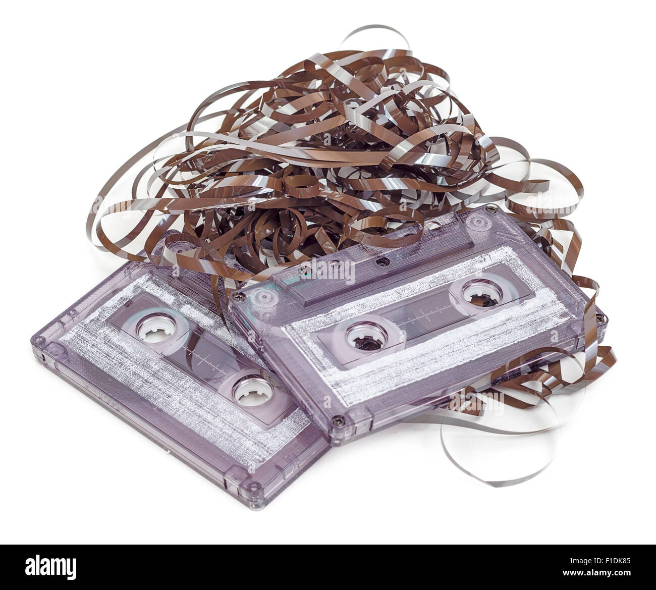Analog audio cassette with tape tangle isolated on white background Stock Photo Alamy