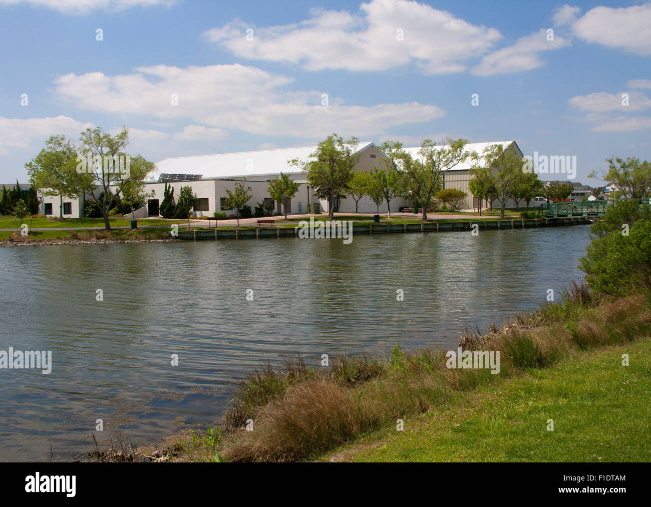 Ocean City, MD – May 13, 2015: A view of the community buildings from the walking path around Northside Park in Ocean City. Stock Photo