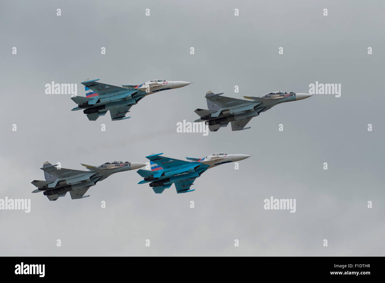 Russian Falcons during MAKS 2015 Air Show in Moscow, Russia Stock Photo
