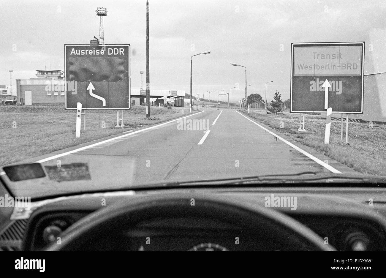 Last shift of the GDR border troops, the German-German border, here the border crossing point Wartha-Herleshausen, motorway A4 Stock Photo