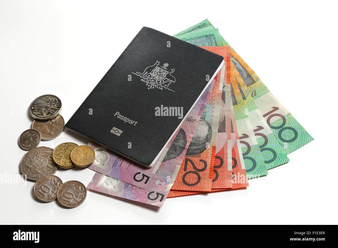 Australian Passport and dollars Stock Photo