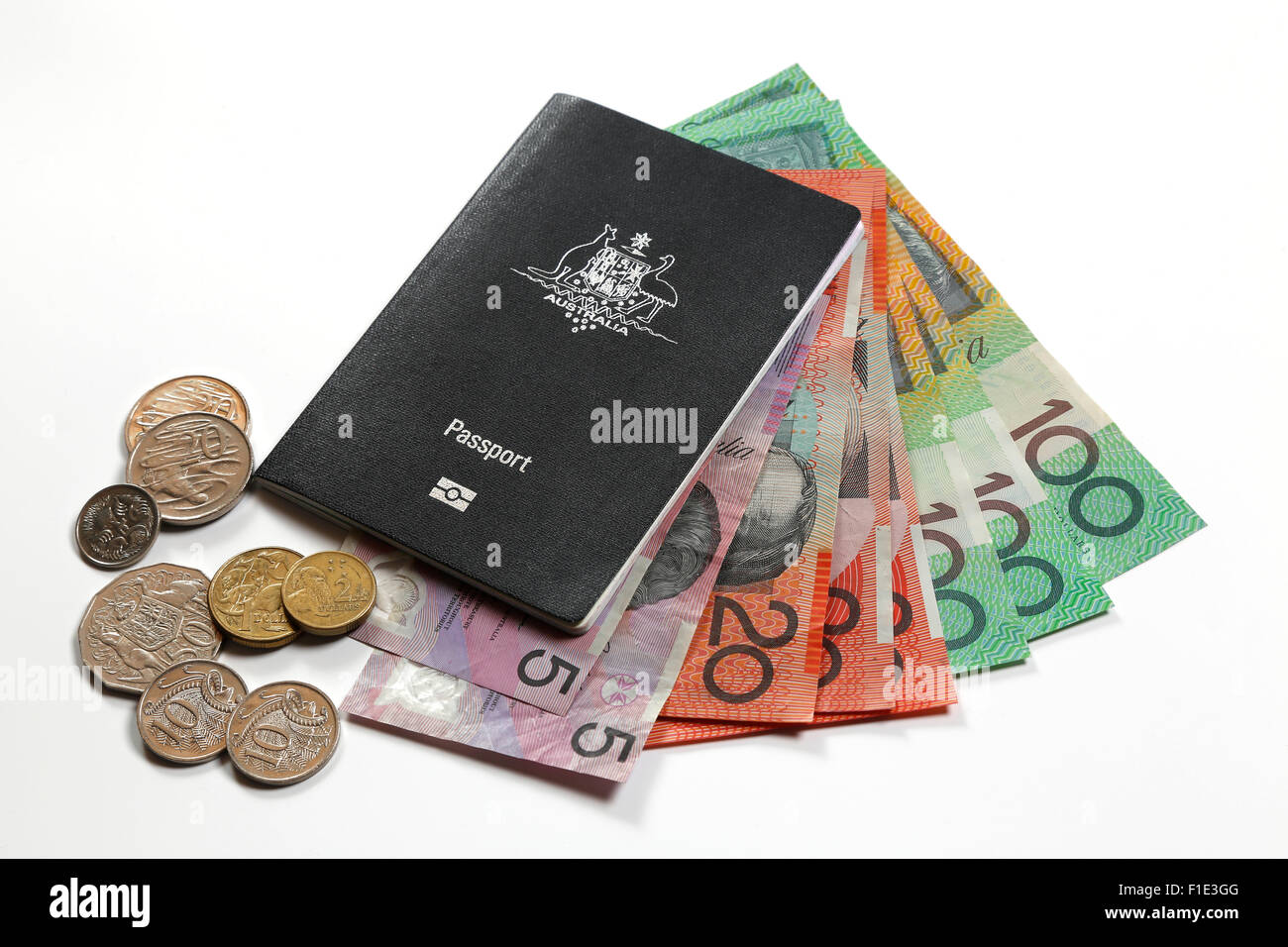 Australian Passport and dollars Stock Photo