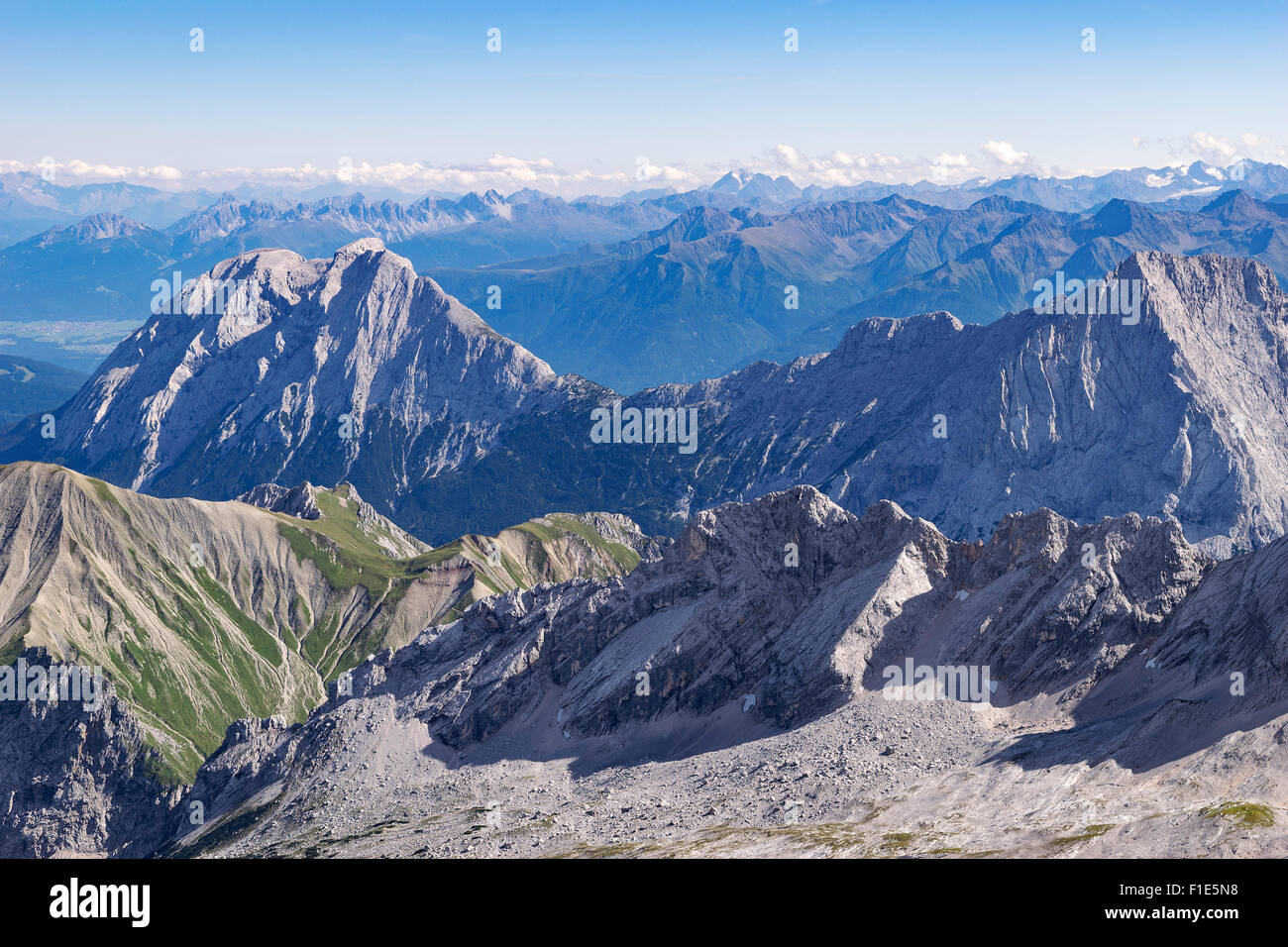 Landscape on the mountain Zugspitze in Bavaria, Germany in the summer Stock Photo