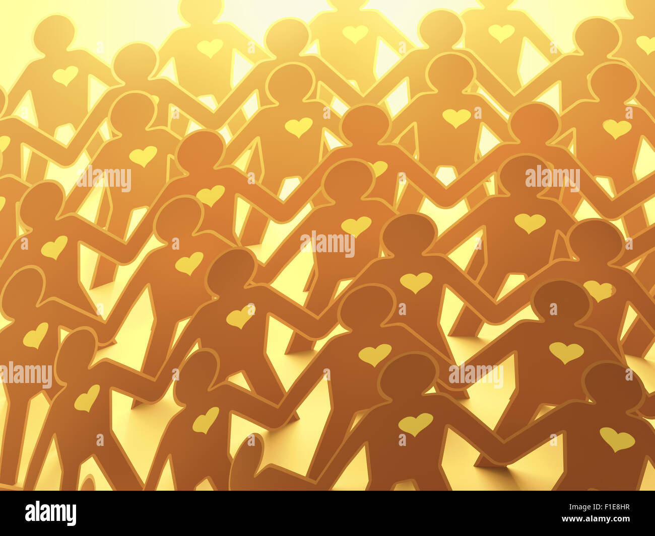 Crowd of people together symbolizing peace and love. Stock Photo