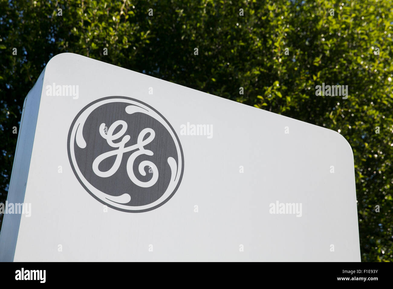 A logo sign outside of the General Electric (GE) Appliance Park manufacturing facility in Louisville, Kentucky on August 25, 201 Stock Photo