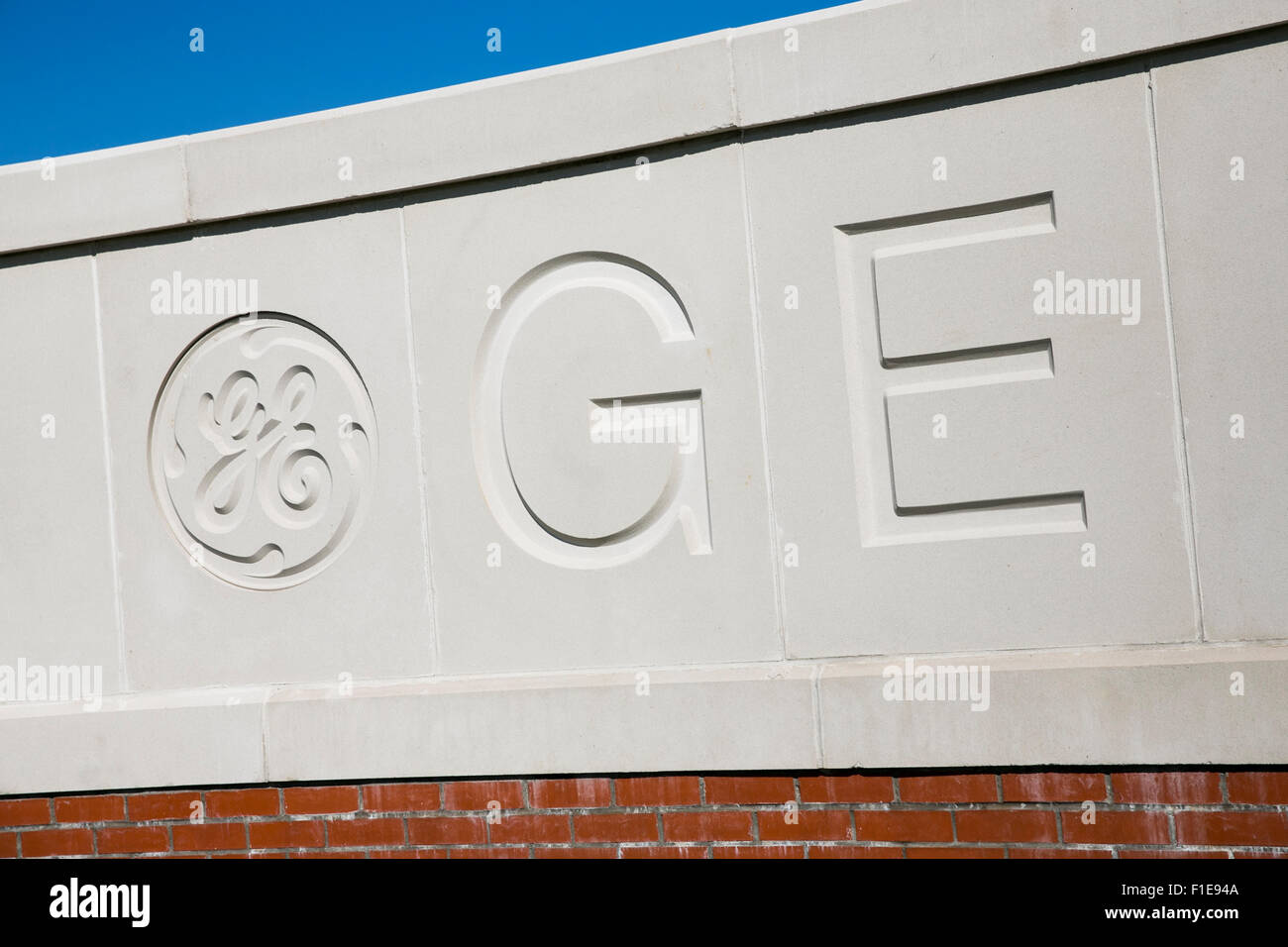 A logo sign outside of the General Electric (GE) Appliance Park manufacturing facility in Louisville, Kentucky on August 25, 201 Stock Photo