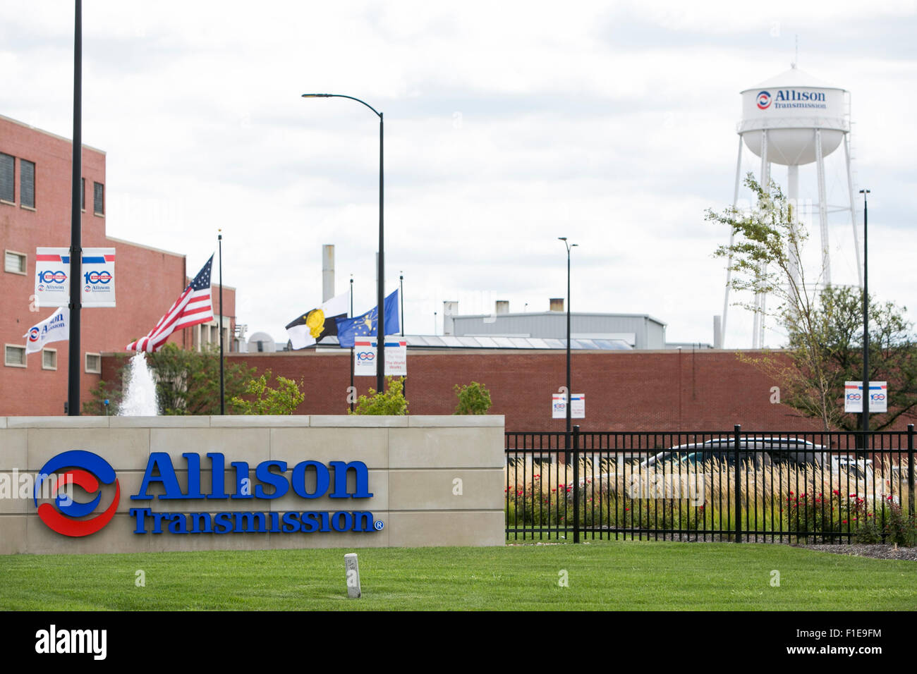 A logo sign outside of the headquarters of Allison Transmission in Indianapolis, Indiana on August 25, 2015. Stock Photo