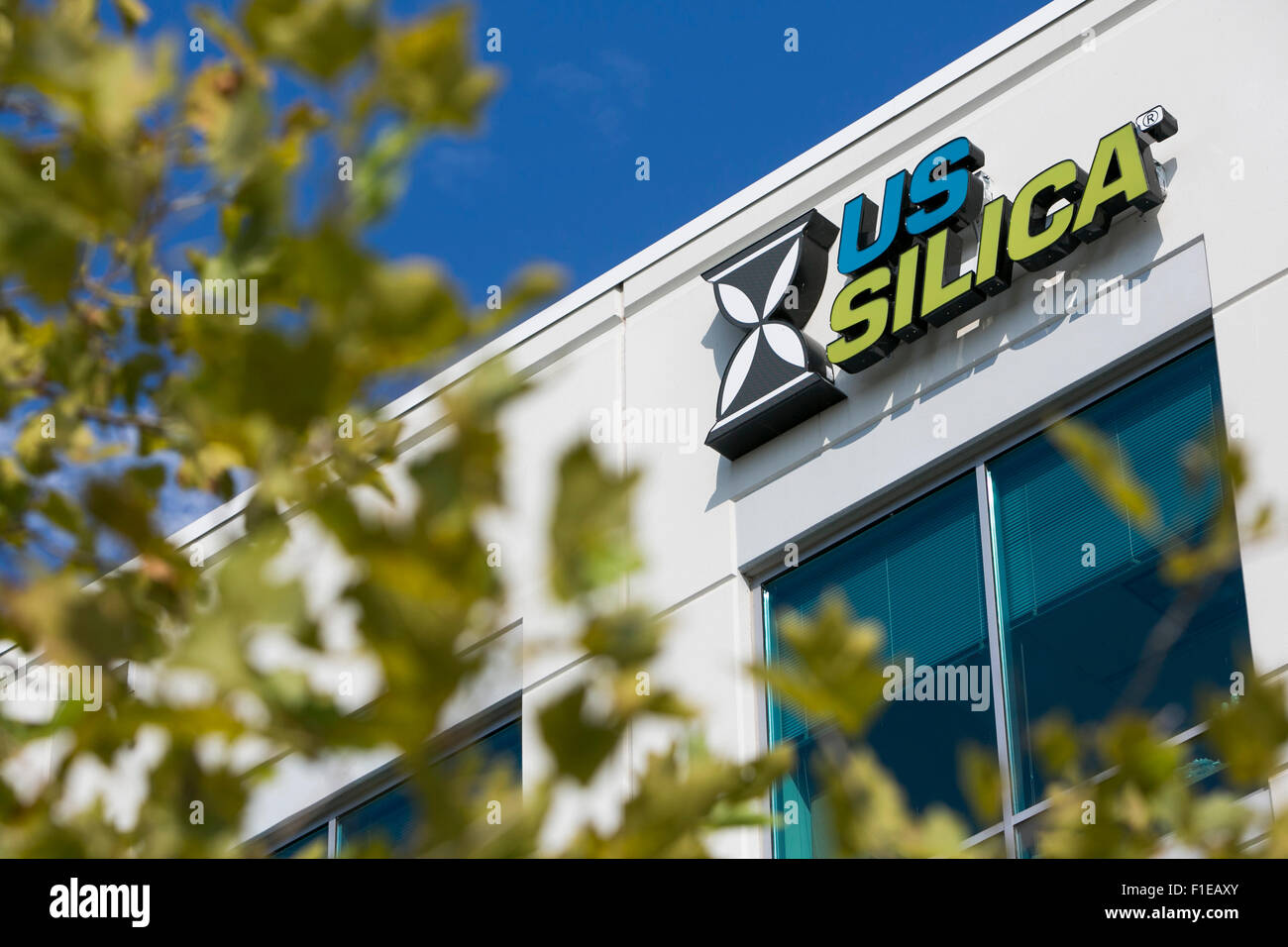 A logo sign outside of the headquarters of U.S. Silica in Frederick