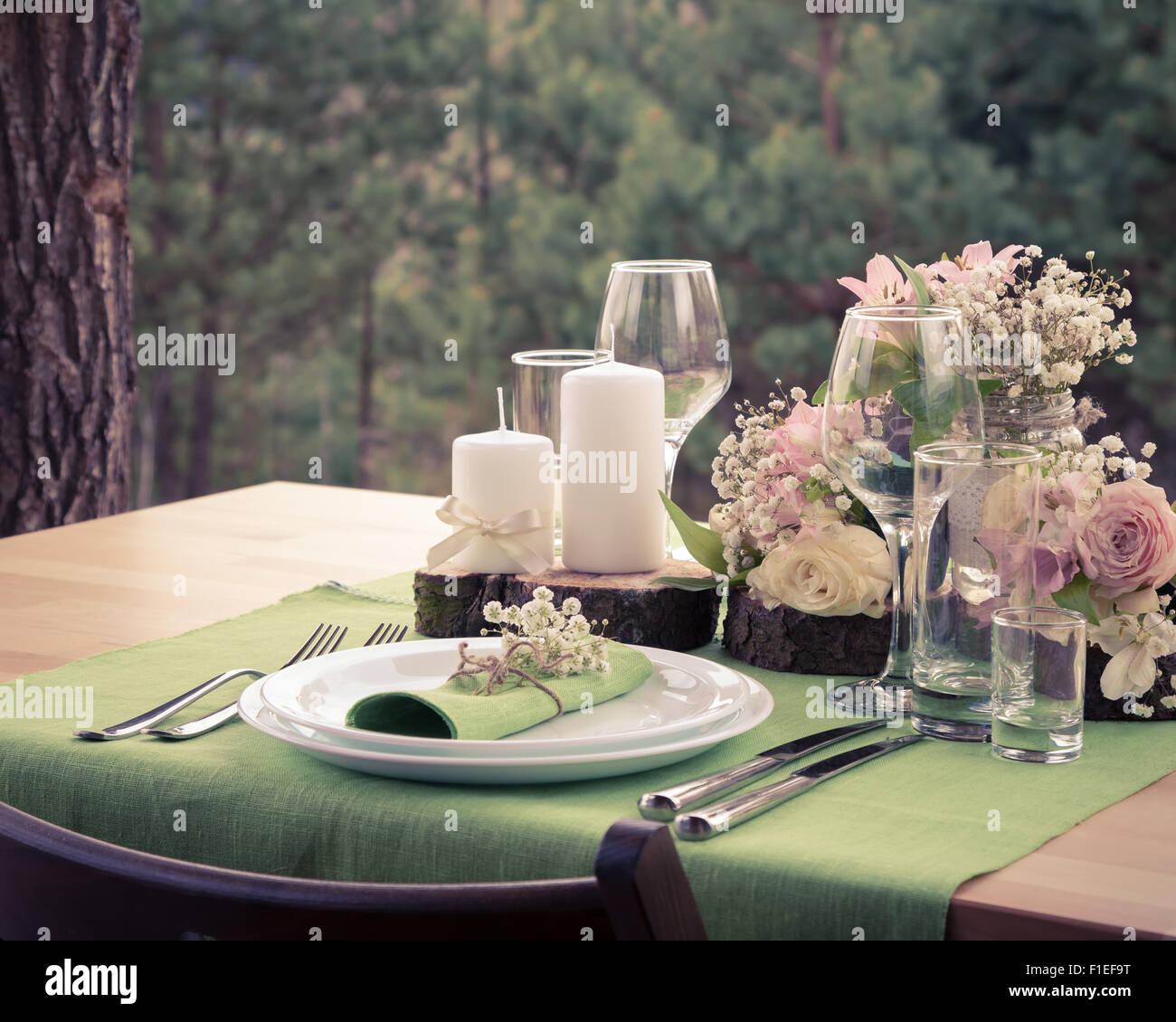 Wedding table setting in rustic style. Vintage stylized photo Stock ...